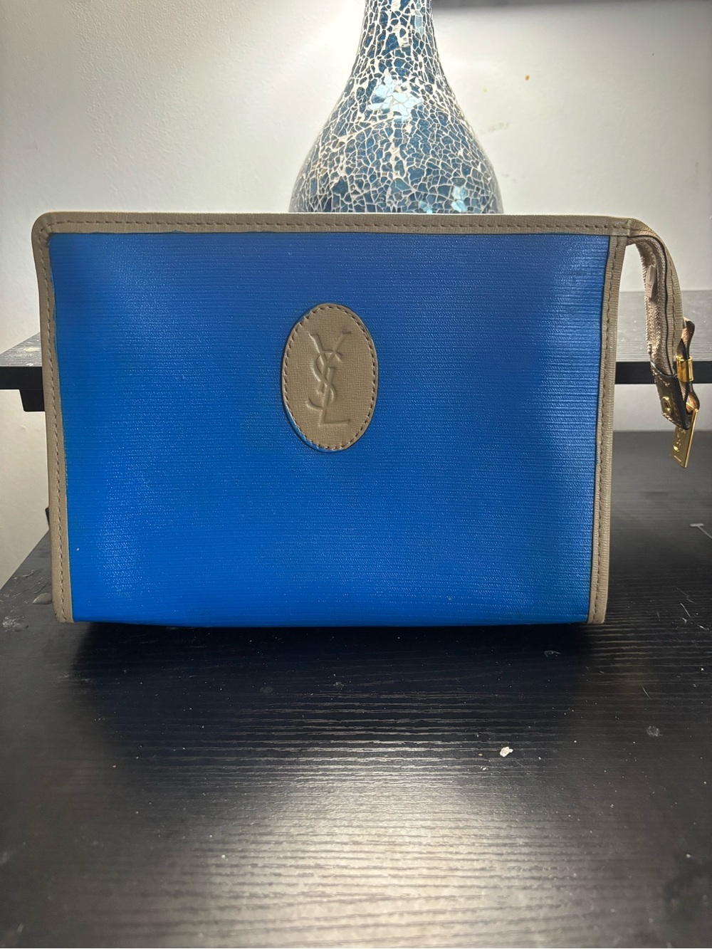 Vintage Yves Saint Laurent Blue Clutch Bag (Exterior Touch-Up Flaws) please read